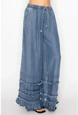 Boho Tiered Chambray Wide Leg Chambray Pant