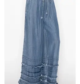 Boho Tiered Chambray Wide Leg Chambray Pant