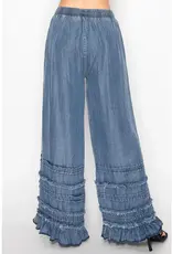 Boho Tiered Chambray Wide Leg Chambray Pant