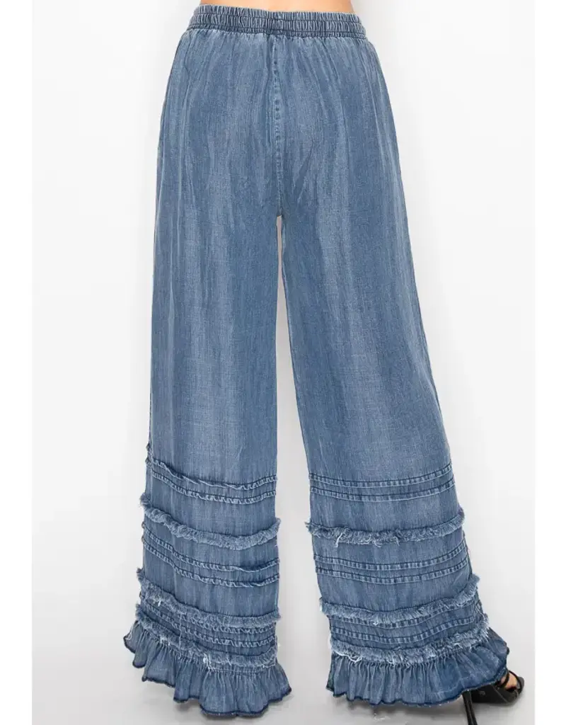 Boho Tiered Chambray Wide Leg Chambray Pant