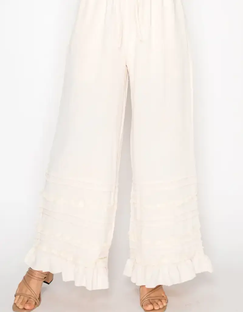 Boho Tiered Ruffle Bottom Lined Wide Leg Pant