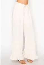 Boho Tiered Ruffle Bottom Lined Wide Leg Pant