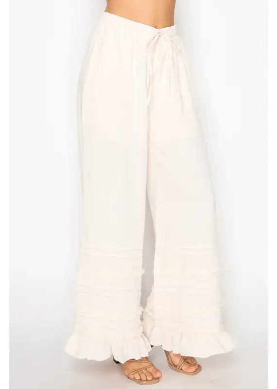 Boho Tiered Ruffle Bottom Lined Wide Leg Pant