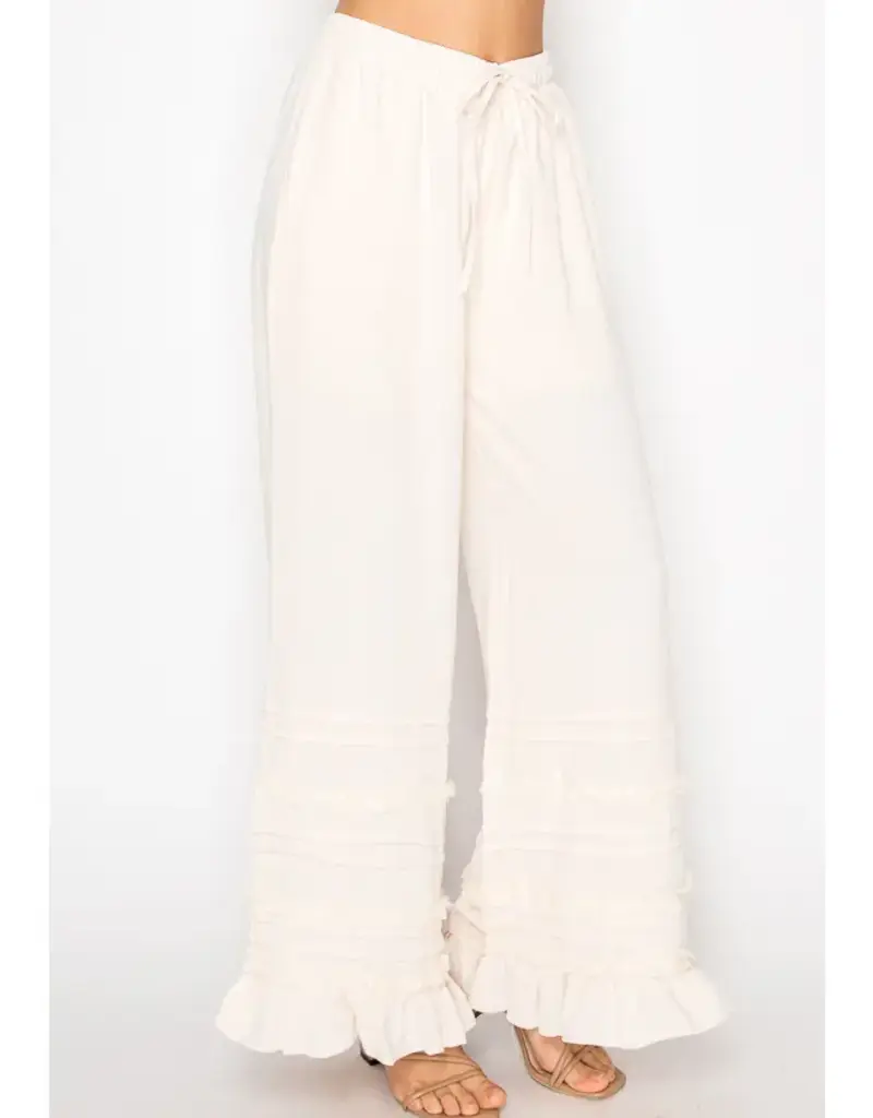 Boho Tiered Ruffle Bottom Lined Wide Leg Pant