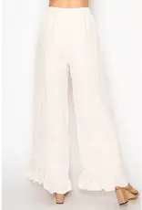 Boho Tiered Ruffle Bottom Lined Wide Leg Pant