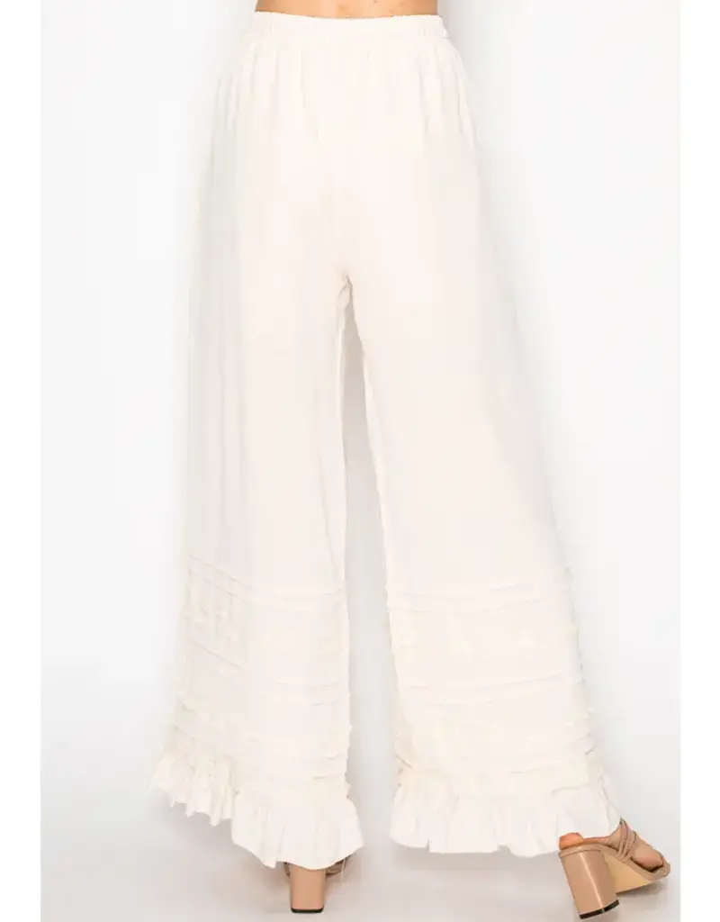 Boho Tiered Ruffle Bottom Lined Wide Leg Pant