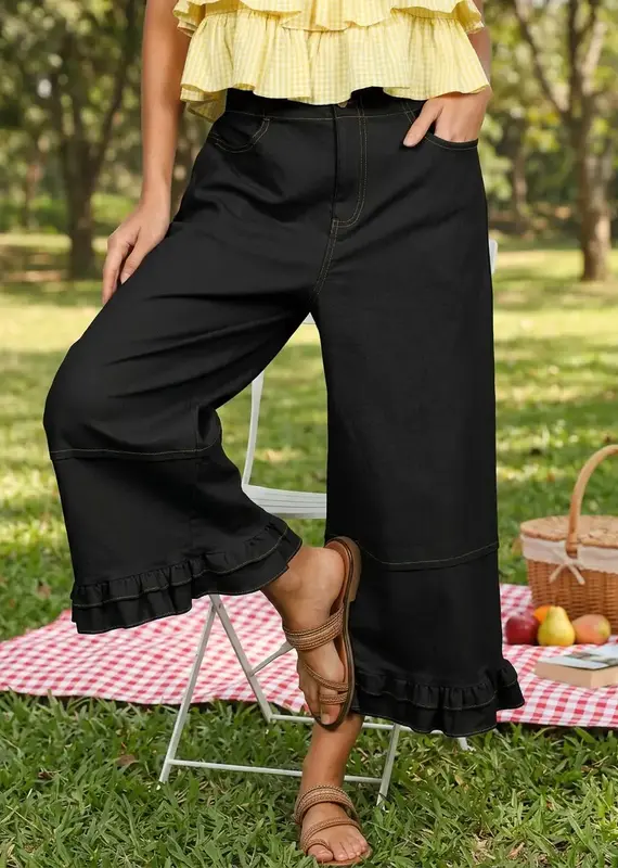 Rachel Casual Ruffle Hem Cropped Pant