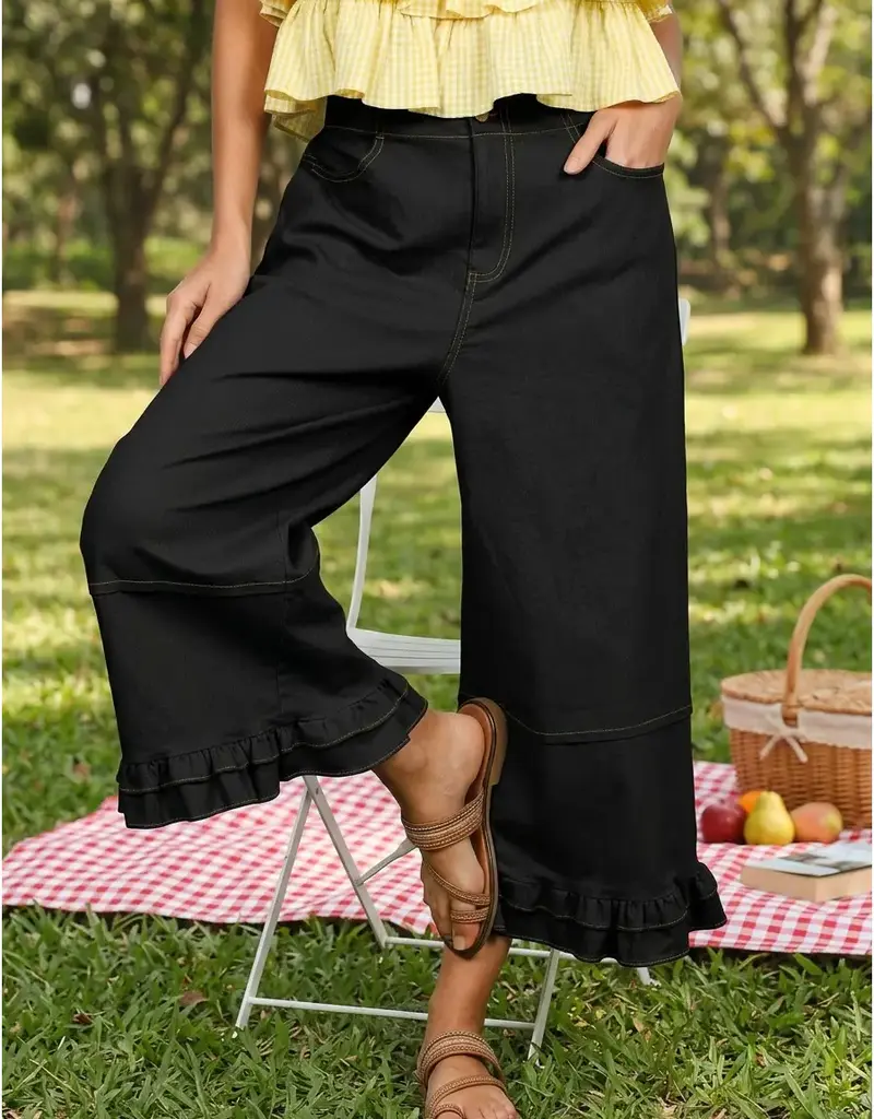 Rachel Casual Ruffle Hem Cropped Pant