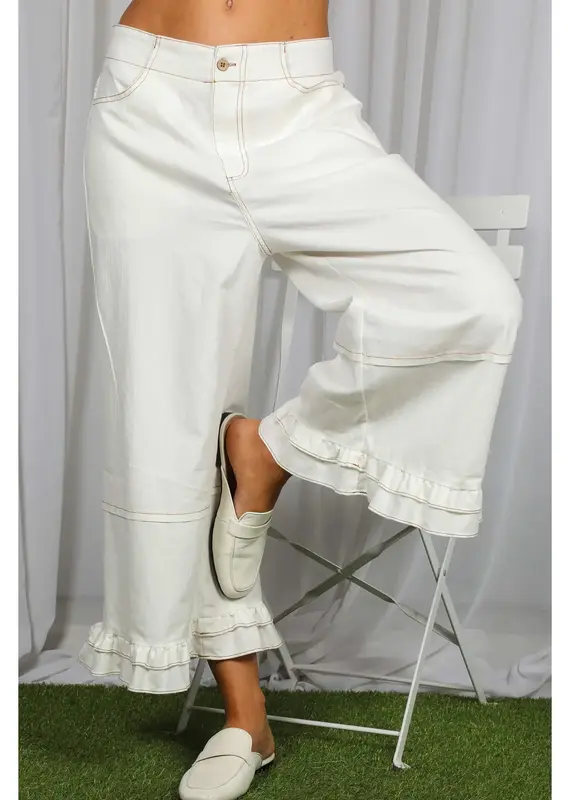 Rachel Casual Ruffle Hem Cropped Pant