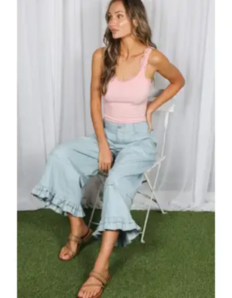 Rachel Casual Ruffle Hem Cropped Pant