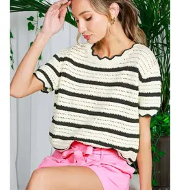 Emily Scallop Edge Striped Croched Top