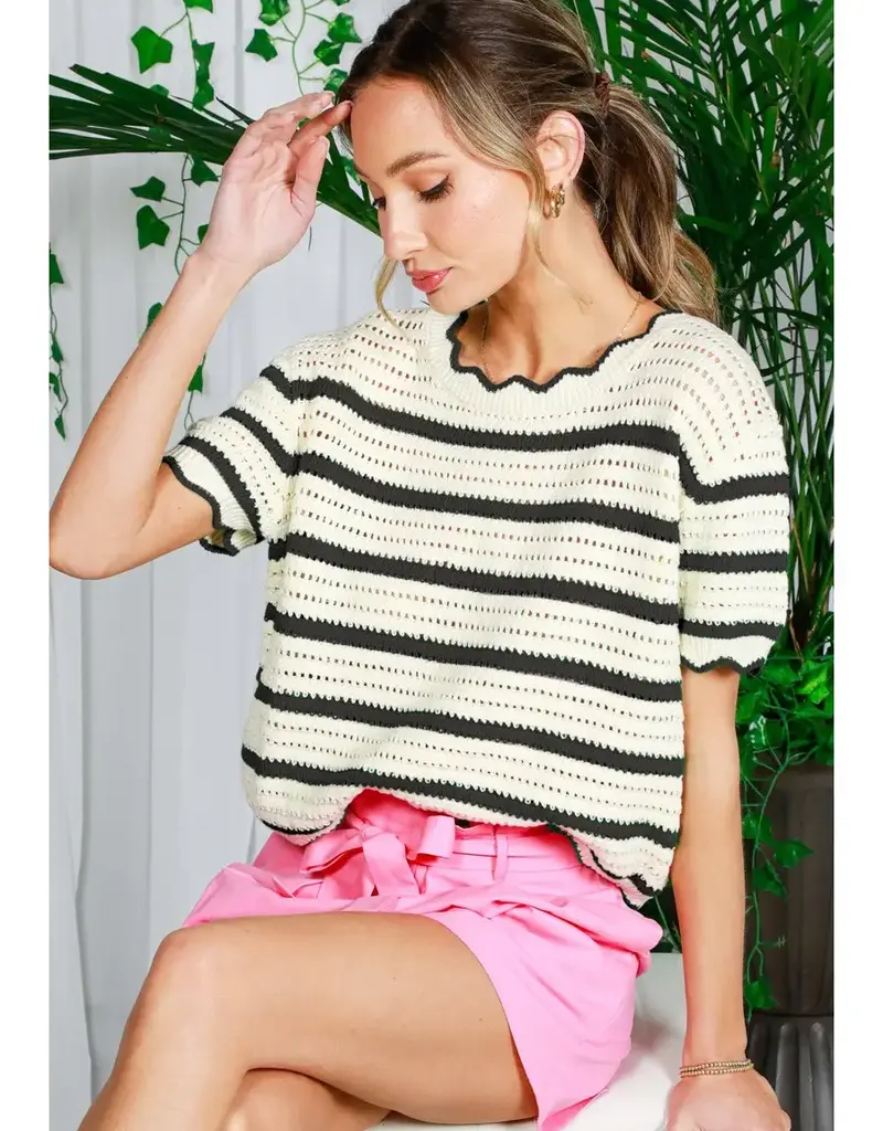 Emily Scallop Edge Striped Croched Top
