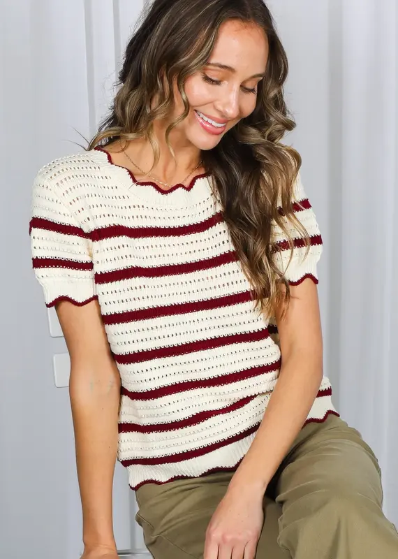 Emily Scallop Edge Striped Croched Top