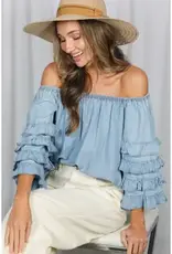 Rochelle Off the Shoulder Ruffle Sleeve Chambray Top