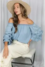 Rochelle Off the Shoulder Ruffle Sleeve Chambray Top