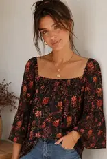 Challis Paisley Smocked Square Neck Top