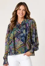 Faith Floral Lurex Tie Front Top