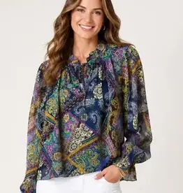 Faith Floral Lurex Tie Front Top