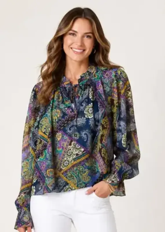 Faith Floral Lurex Tie Front Top