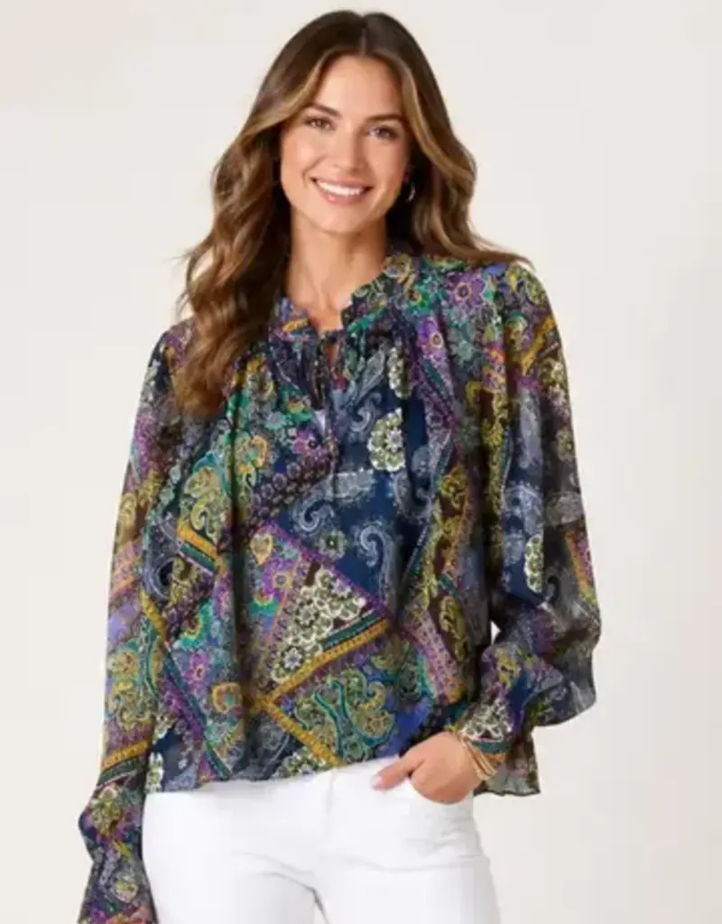 Faith Floral Lurex Tie Front Top