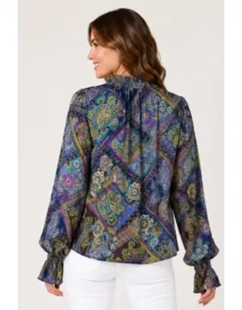 Faith Floral Lurex Tie Front Top