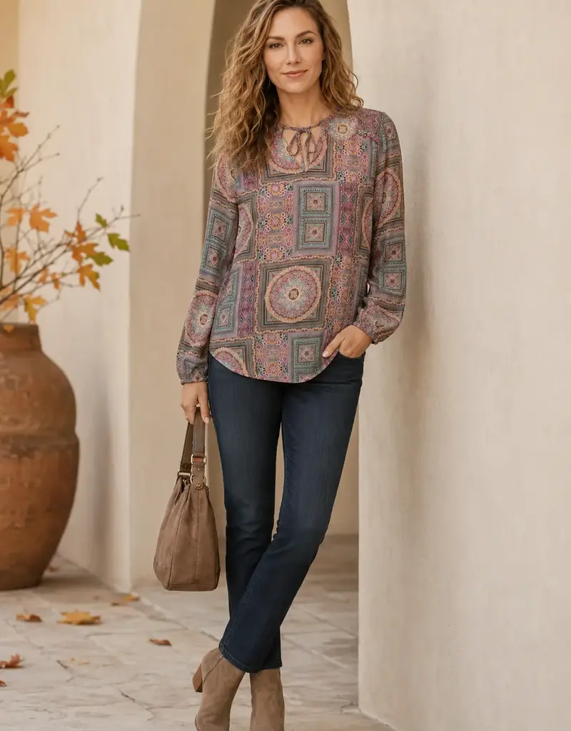 Boho Georgette Balloon Sleeve Tie Front Top