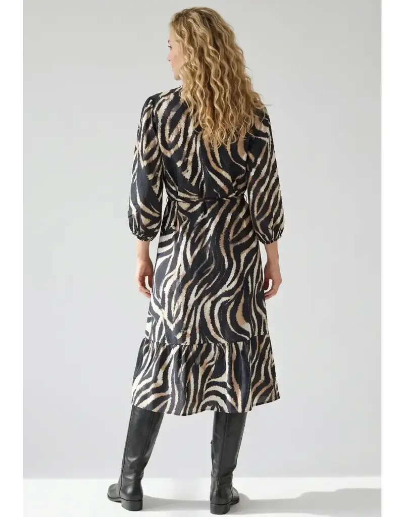 Linique Zebra Self Sash Midi Dress