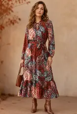 Georgette Tie Front Self Sash Midi Dress