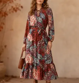 Georgette Tie Front Self Sash Midi Dress