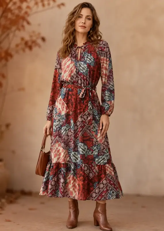 Georgette Tie Front Self Sash Midi Dress