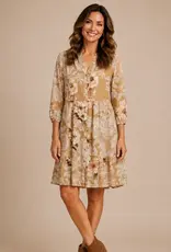 Linique Floral Button Down Peasant Sleeve Dress