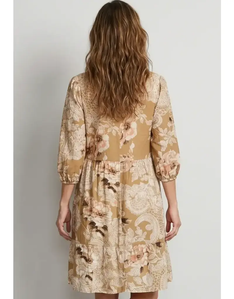 Linique Floral Button Down Peasant Sleeve Dress