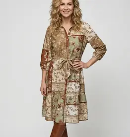 Linique Floral Patchwork Self Sash Dress