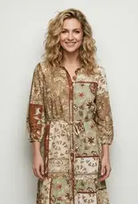Linique Floral Patchwork Self Sash Dress