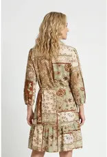 Linique Floral Patchwork Self Sash Dress