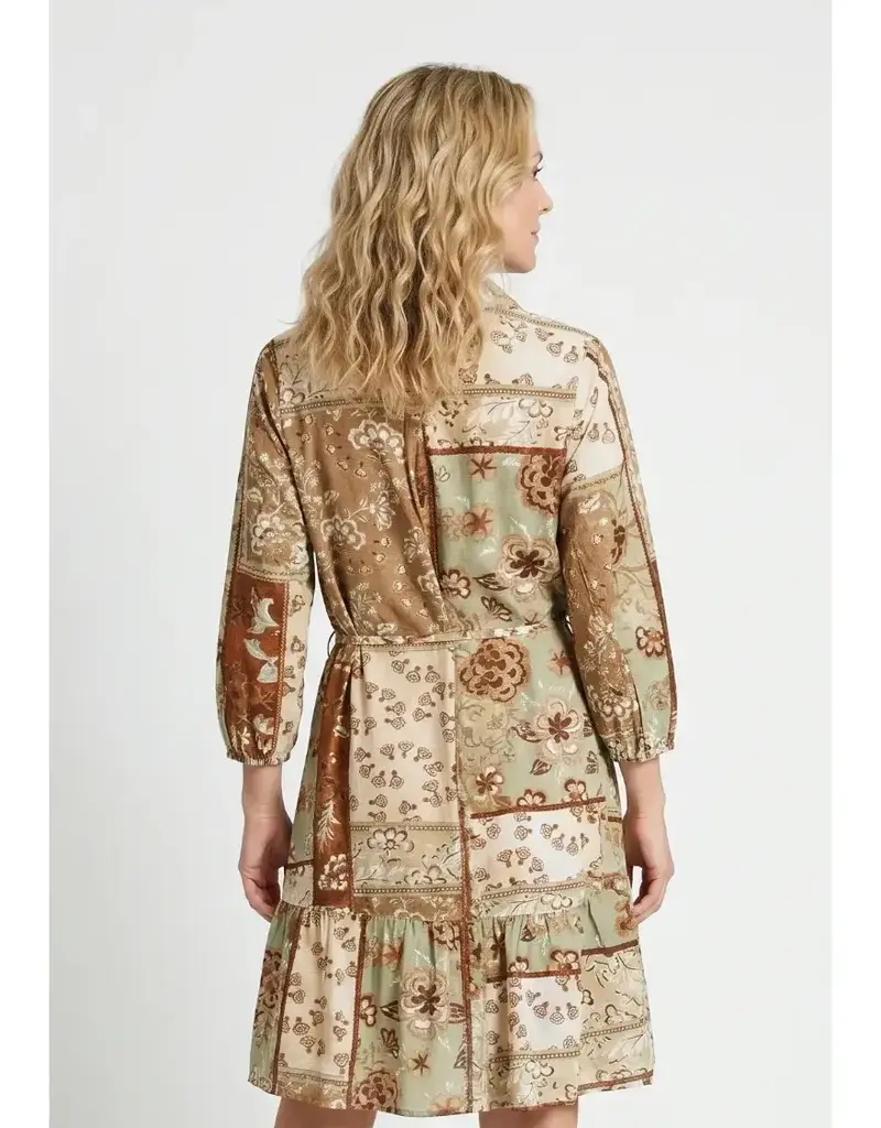 Linique Floral Patchwork Self Sash Dress
