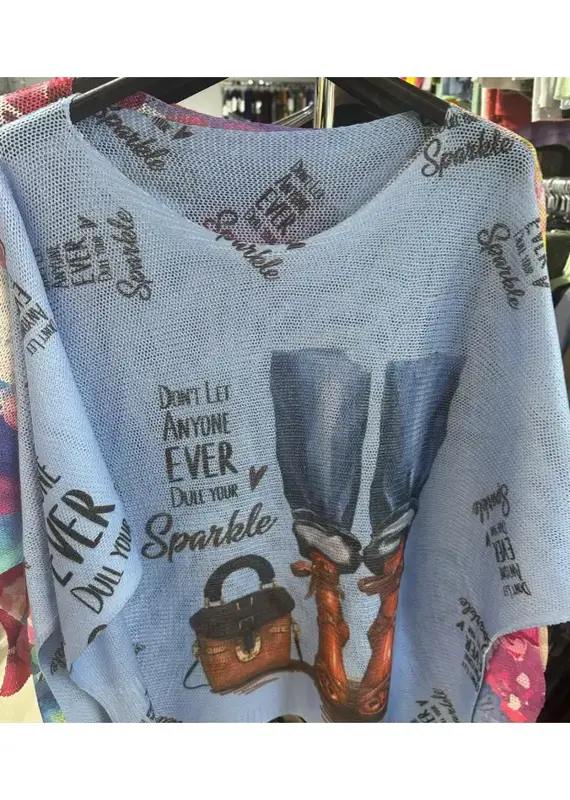 Don't Let Anyone Dull Your Sparkle Knit Printed Sweater - Blue
