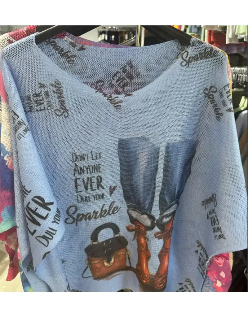 Don't Let Anyone Dull Your Sparkle Knit Printed Sweater - Blue