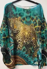 Leopard Portrait Print Knit Sweater - Made In Italy - ONE SIZE