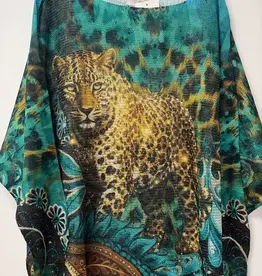 Leopard Portrait Print Knit Sweater - Made In Italy - ONE SIZE