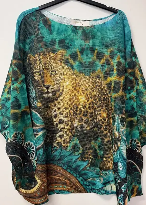 Leopard Portrait Print Knit Sweater - Made In Italy - ONE SIZE