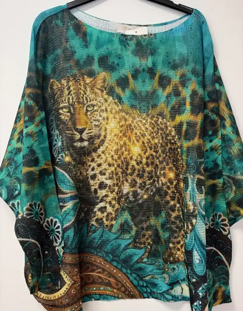 Leopard Portrait Print Knit Sweater - Made In Italy - ONE SIZE