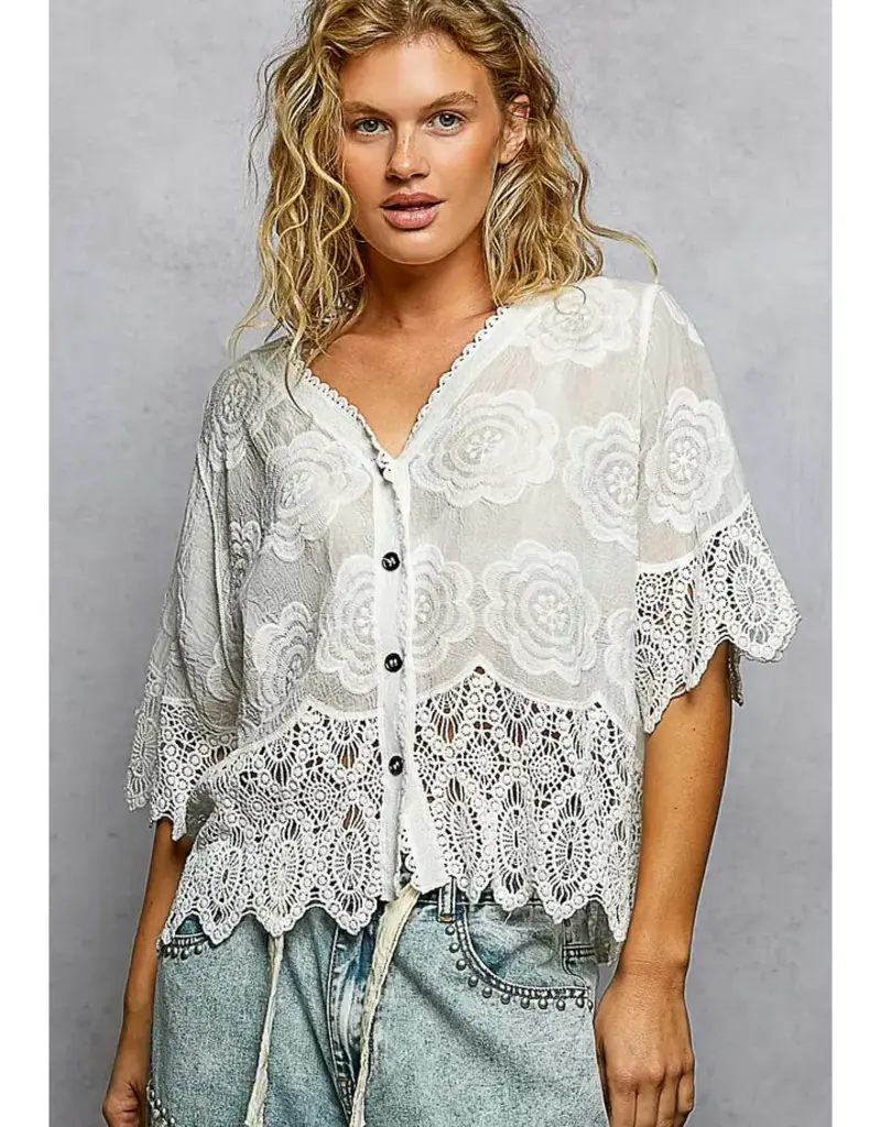 Cassie Crochet Trim Neckline Jacket/Top