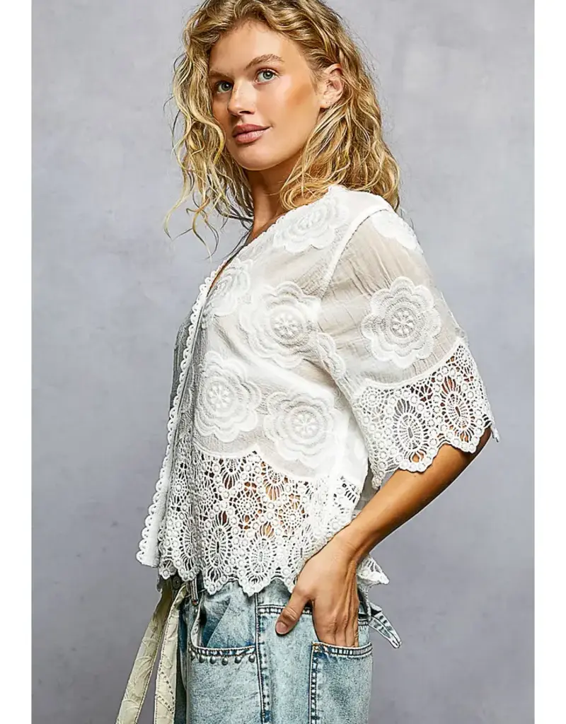 Cassie Crochet Trim Neckline Jacket/Top