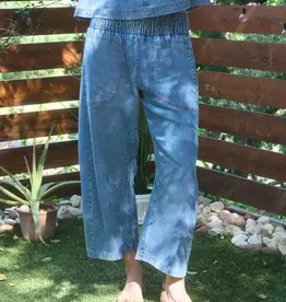 Smocked Waist Pocket Detail Denim Pants