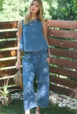 Smocked Waist Pocket Detail Denim Pants