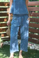 Smocked Waist Pocket Detail Denim Pants