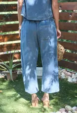 Smocked Waist Pocket Detail Denim Pants