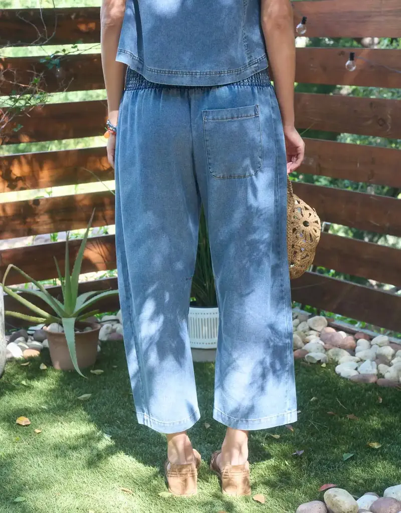 Smocked Waist Pocket Detail Denim Pants