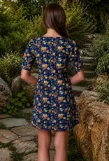Floral Denim Dress W/Puff Sleeves